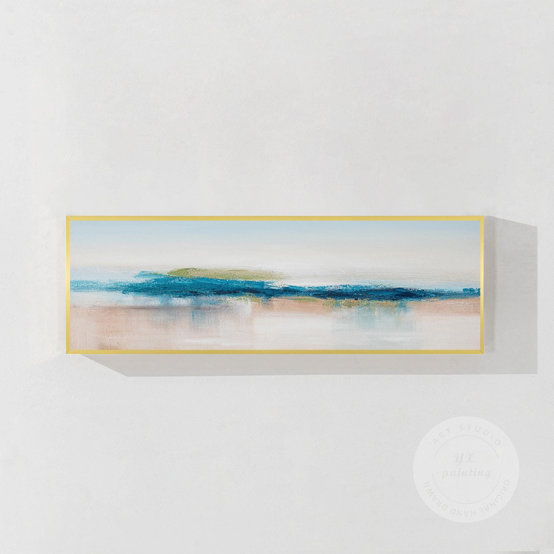 Blue Teal Ocean Abstract Painting Long Narrow Horizontal Seascape Art Coastal Pa #9