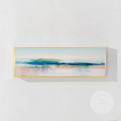 Blue Teal Ocean Abstract Painting Long Narrow Horizontal Seascape Art Coastal Pa #9