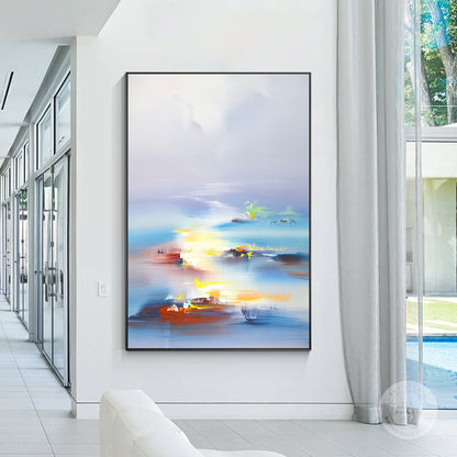 Blue Vermeil Orange Abstract Painting on Canvas, Original Landscape Painting, Ve #3
