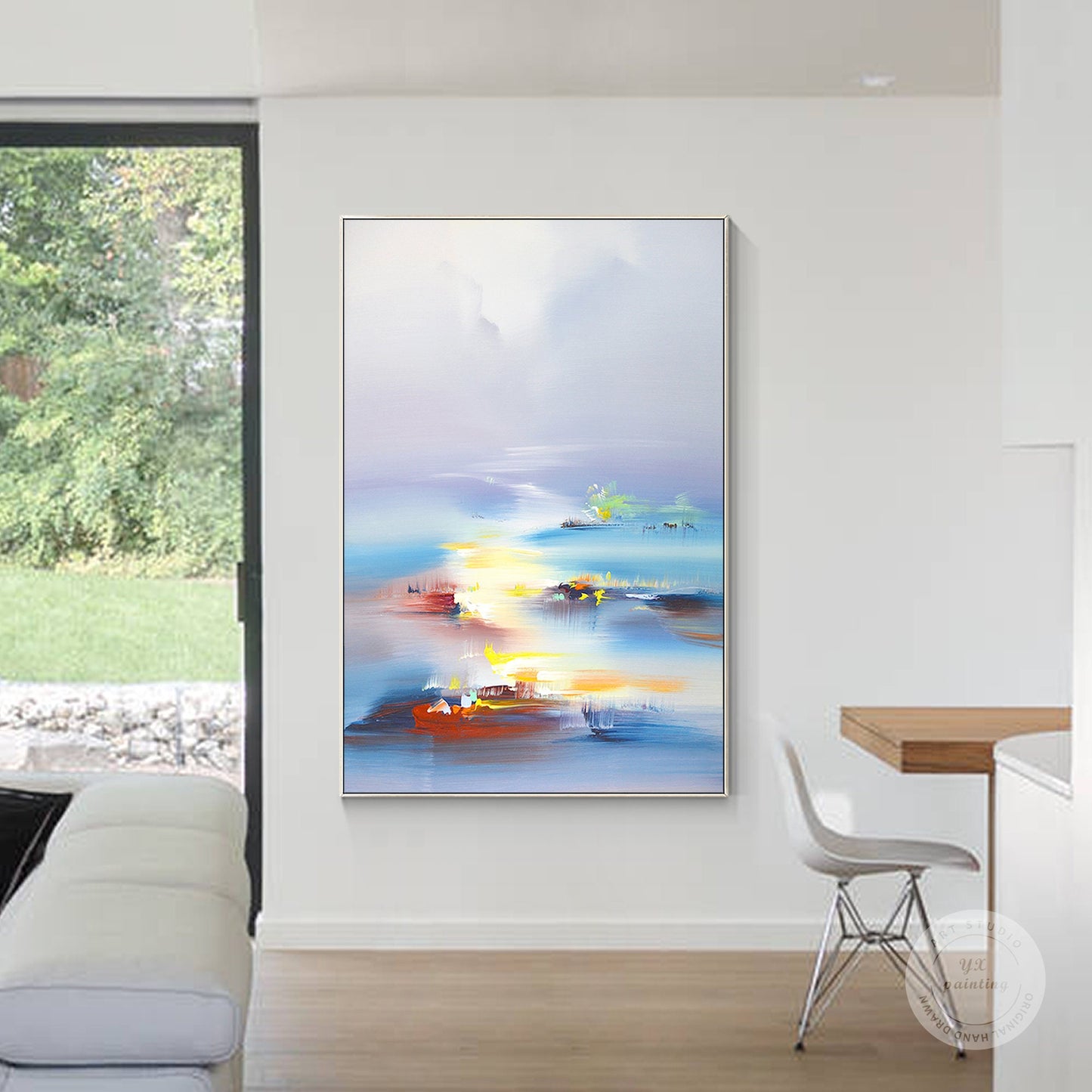 Blue Vermeil Orange Abstract Painting on Canvas, Original Landscape Painting, Ve #4