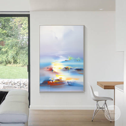 Blue Vermeil Orange Abstract Painting on Canvas, Original Landscape Painting, Ve #4