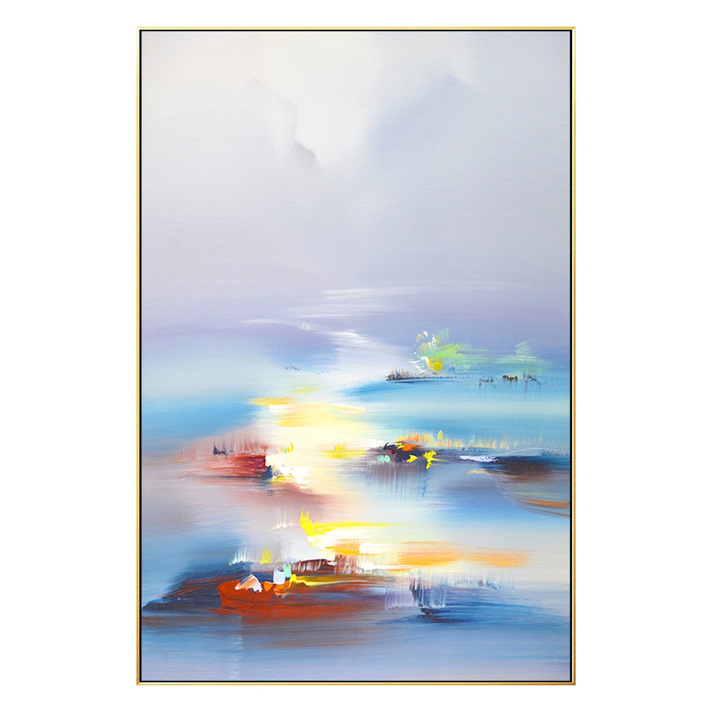 Blue Vermeil Orange Abstract Painting on Canvas, Original Landscape Painting, Ve #7