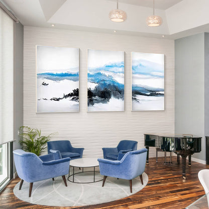Blue Watercolor Mountain Canvas Art Set: Abstract Landscape Painting #2