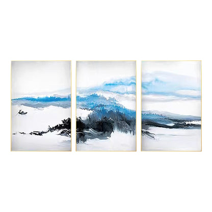 Blue Watercolor Mountain Canvas Art Set: Abstract Landscape Painting #8