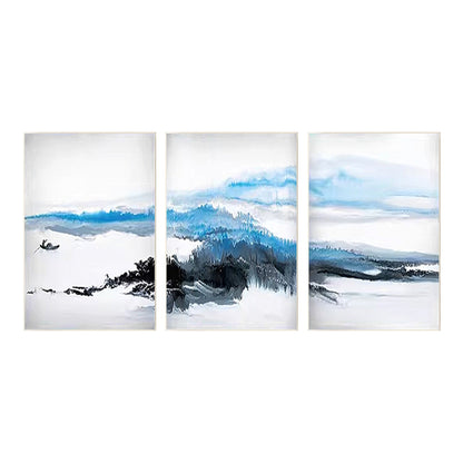 Blue Watercolor Mountain Canvas Art Set: Abstract Landscape Painting #9
