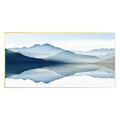 Blue Watercolor Mountain Landscape Painting: Large Horizontal Canvas Art #8