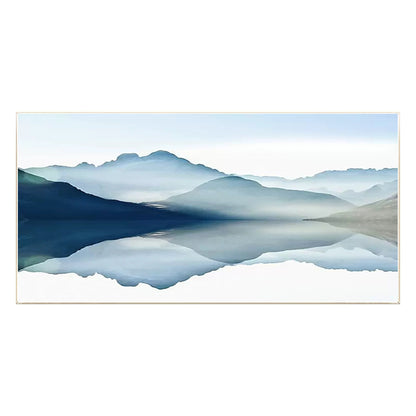 Blue Watercolor Mountain Landscape Painting: Large Horizontal Canvas Art #9