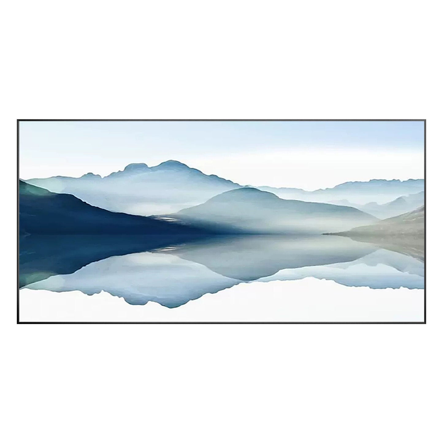 Blue Watercolor Mountain Landscape Painting: Large Horizontal Canvas Art #10