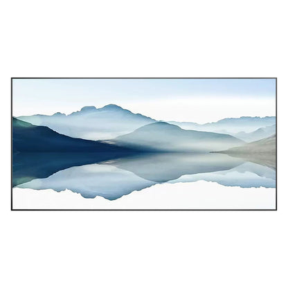 Blue Watercolor Mountain Landscape Painting: Large Horizontal Canvas Art #10