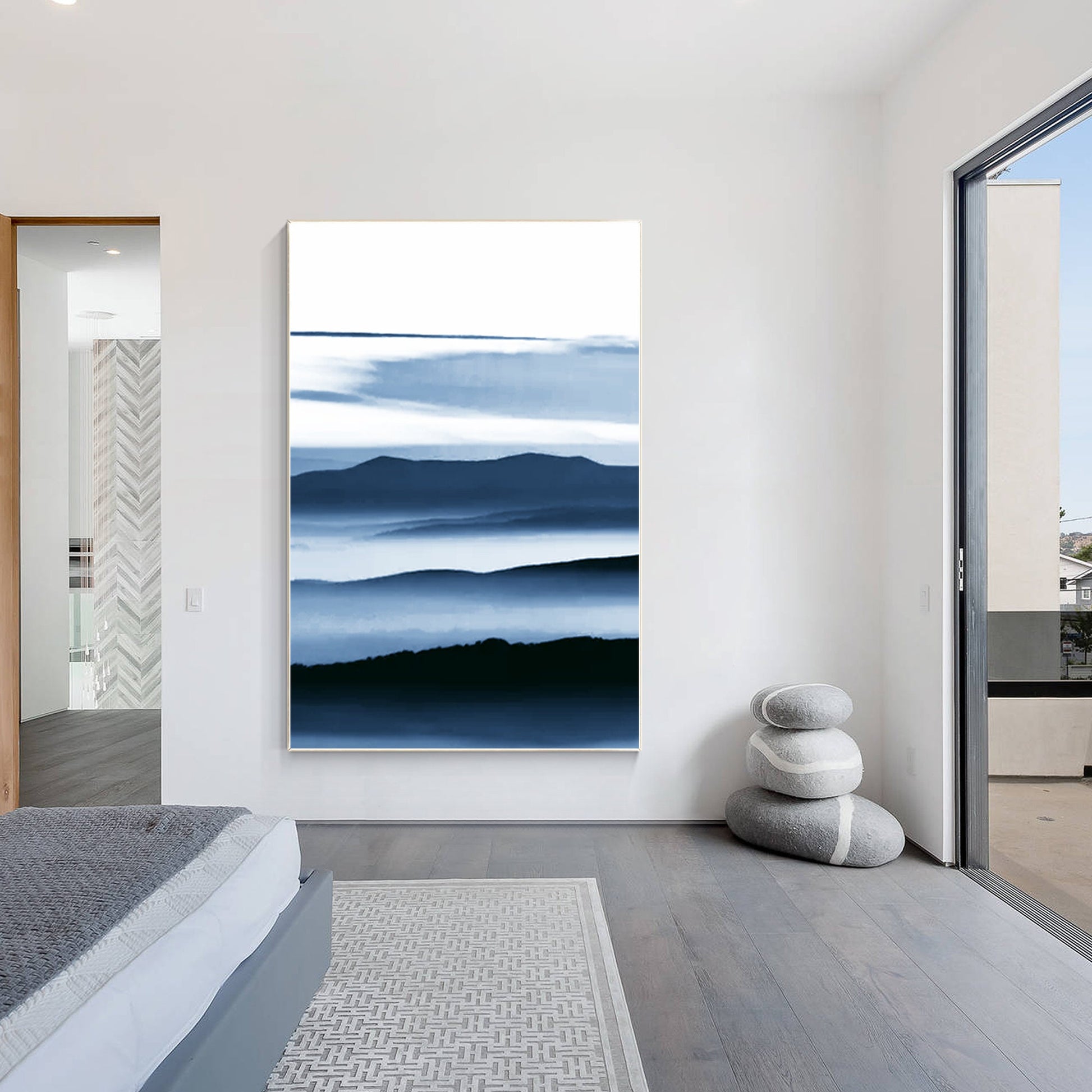 Blue Watercolor Mountain Painting: Abstract Minimalist Wall Art #2