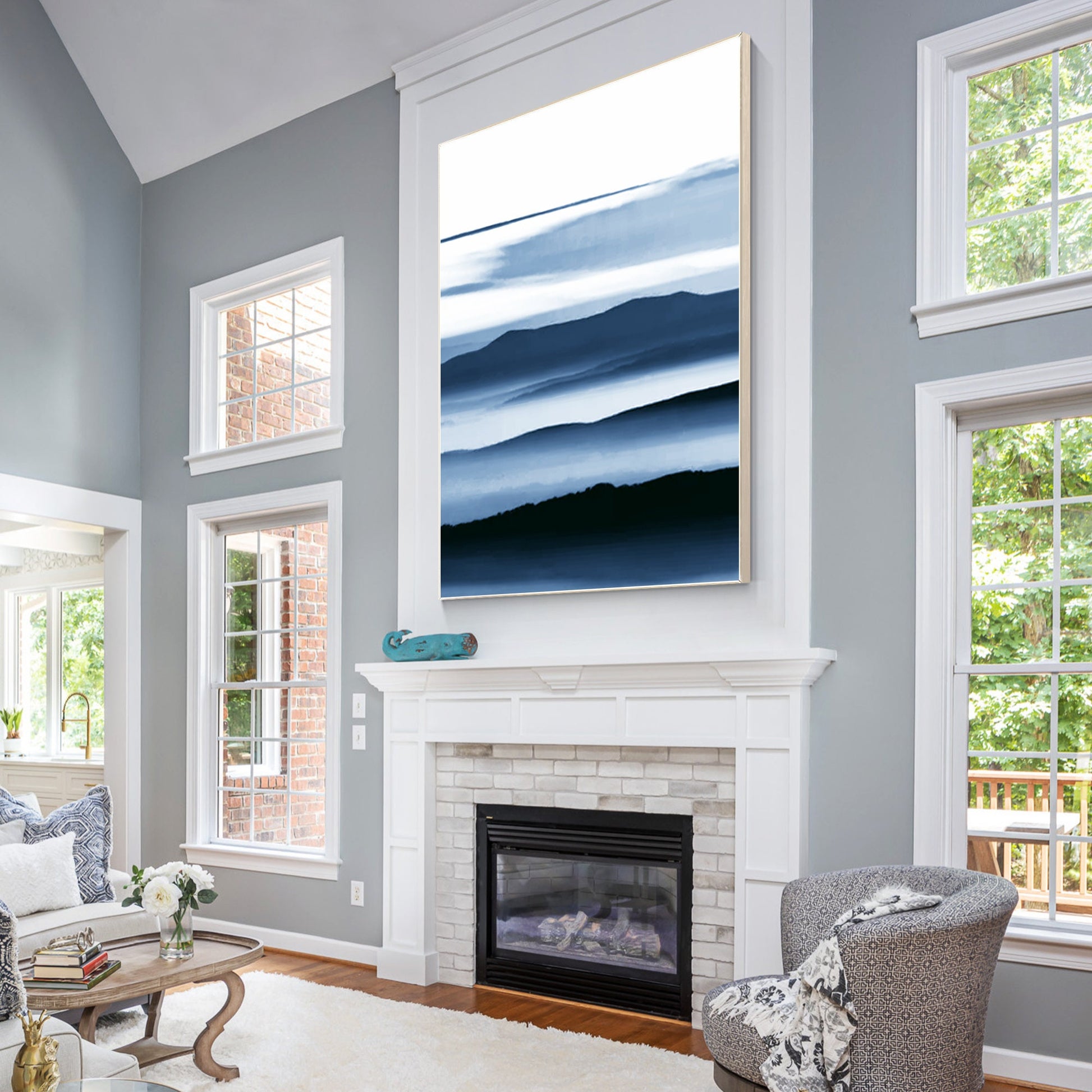 Blue Watercolor Mountain Painting: Abstract Minimalist Wall Art #4