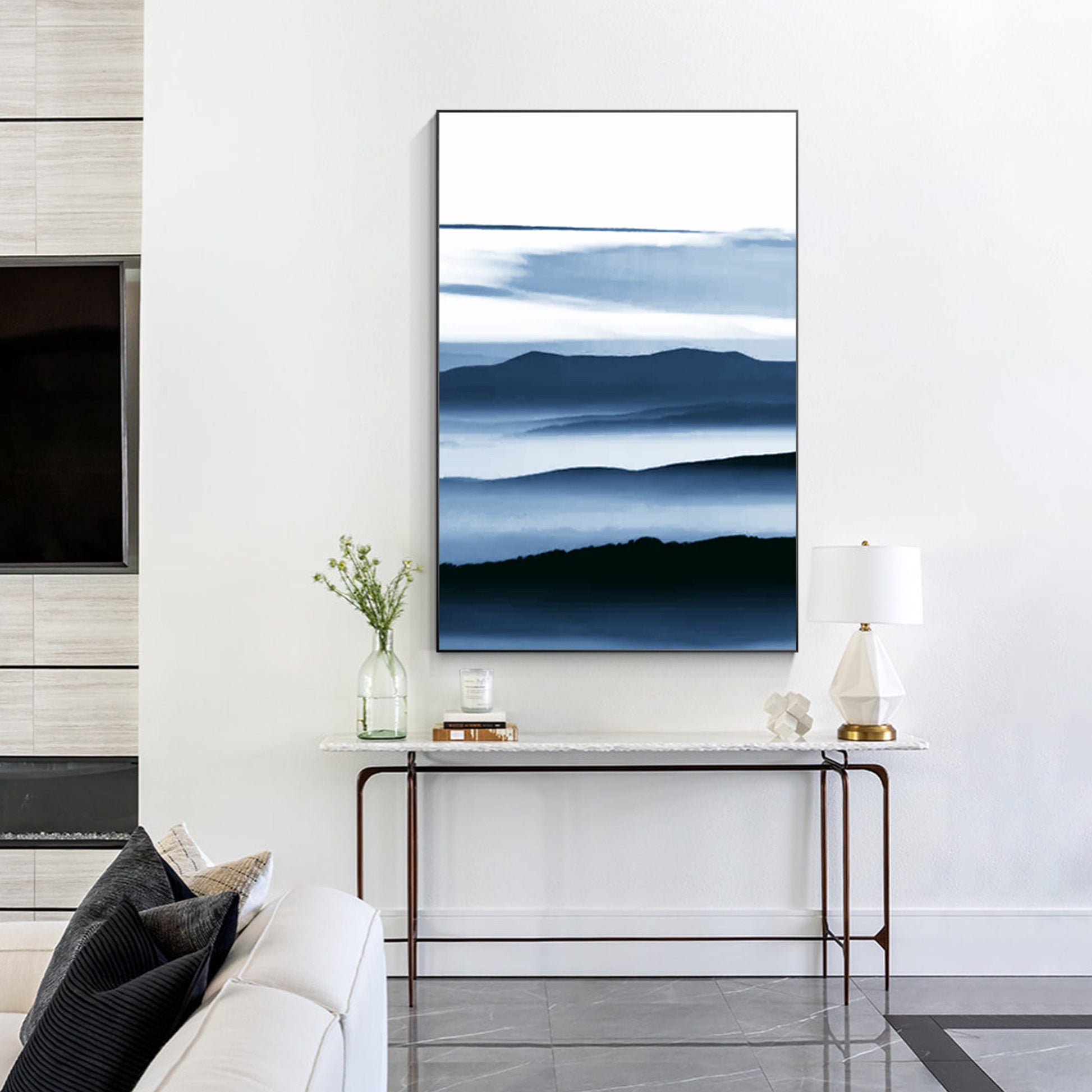 Blue Watercolor Mountain Painting: Abstract Minimalist Wall Art #5