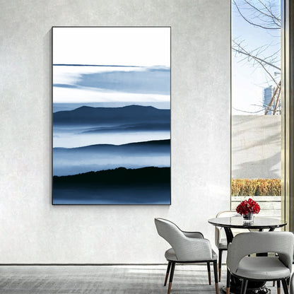 Blue Watercolor Mountain Painting: Abstract Minimalist Wall Art #1