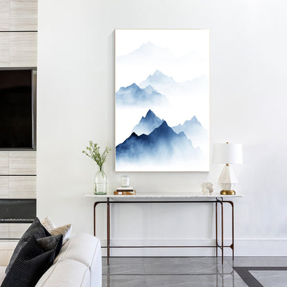Blue Watercolor Mountain Painting: Minimalist Landscape Canvas Art #1