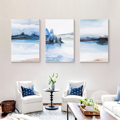 Blue Watercolor Mountain Painting Set: Original Canvas Wall Art #4