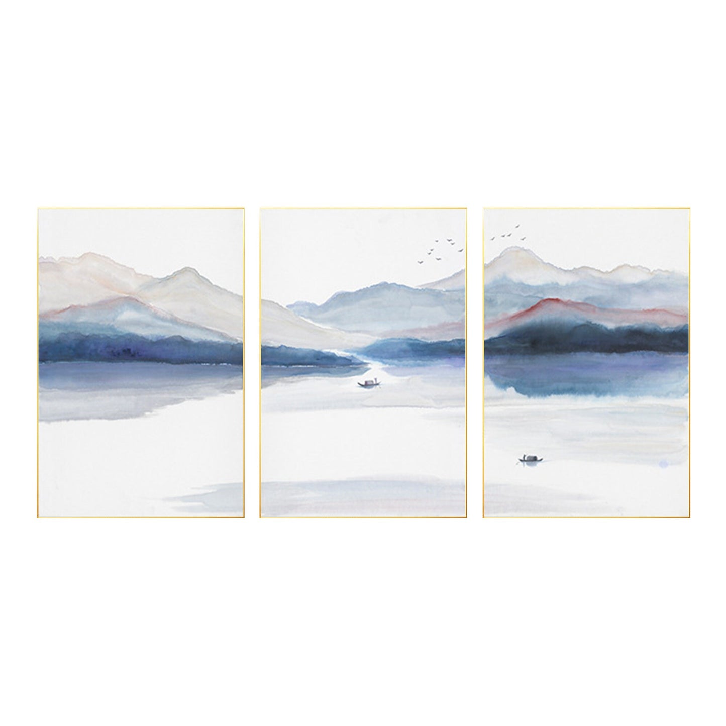 Blue Watercolor Mountain Painting Set: Original Canvas Wall Art #6
