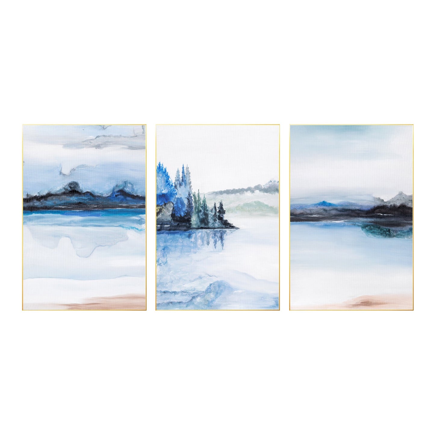 Blue Watercolor Mountain Painting Set: Original Canvas Wall Art #8