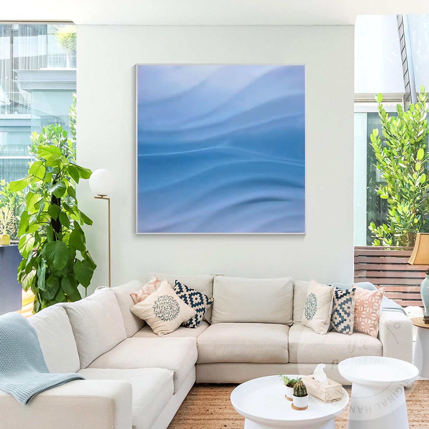 Blue Wave Textured Abstract Painting | Ocean Wall Art | Modern Minimalist 3D Can #3