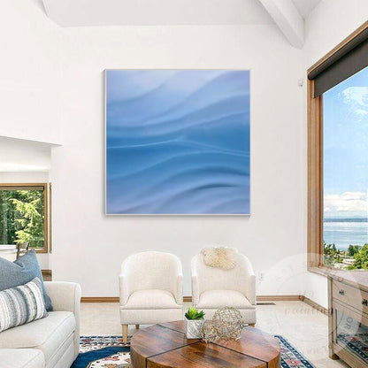 Blue Wave Textured Abstract Painting | Ocean Wall Art | Modern Minimalist 3D Can #4