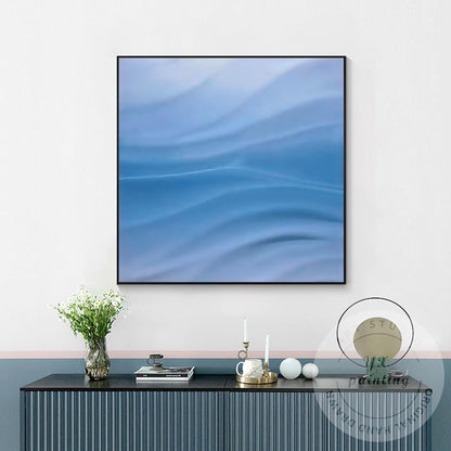 Blue Wave Textured Abstract Painting | Ocean Wall Art | Modern Minimalist 3D Can #5
