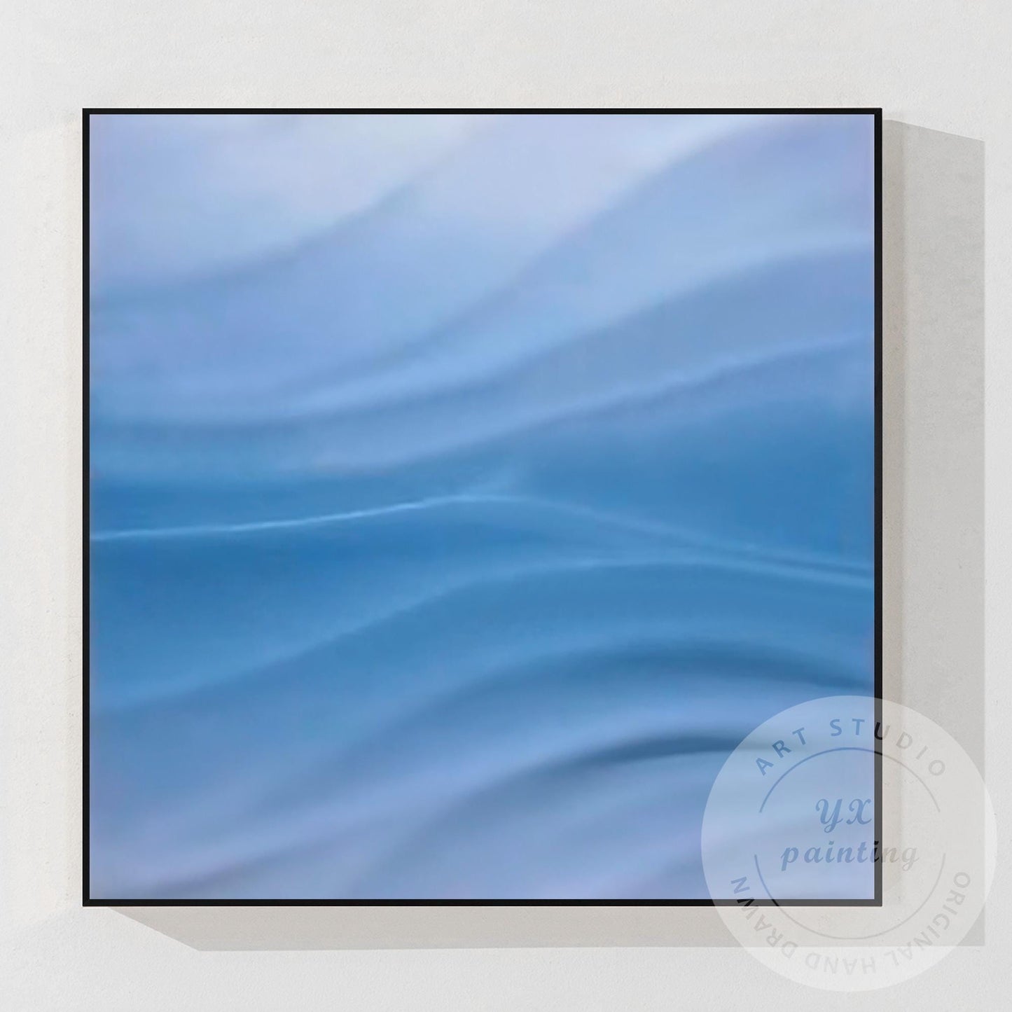 Blue Wave Textured Abstract Painting | Ocean Wall Art | Modern Minimalist 3D Can #7