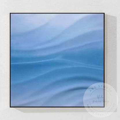 Blue Wave Textured Abstract Painting | Ocean Wall Art | Modern Minimalist 3D Can #7