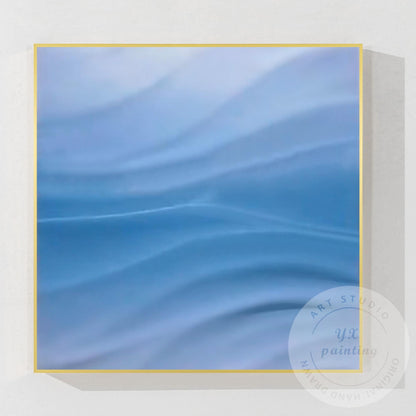 Blue Wave Textured Abstract Painting | Ocean Wall Art | Modern Minimalist 3D Can #9