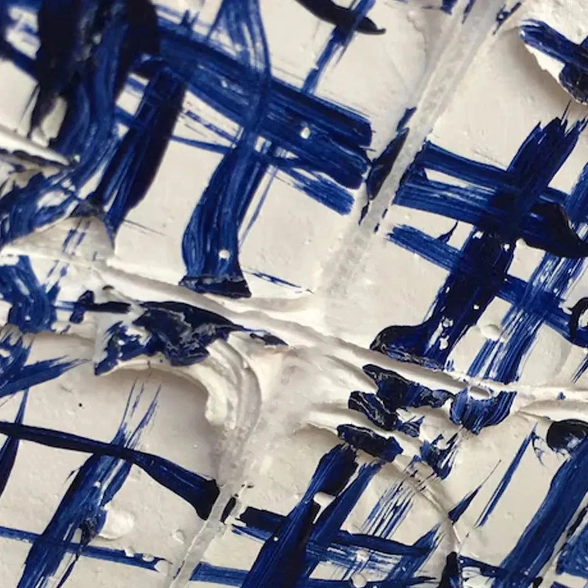 BLUE WEAVE: Textured Abstract Painting in Blue and White | rectangular format, hand-painted canvas edge
