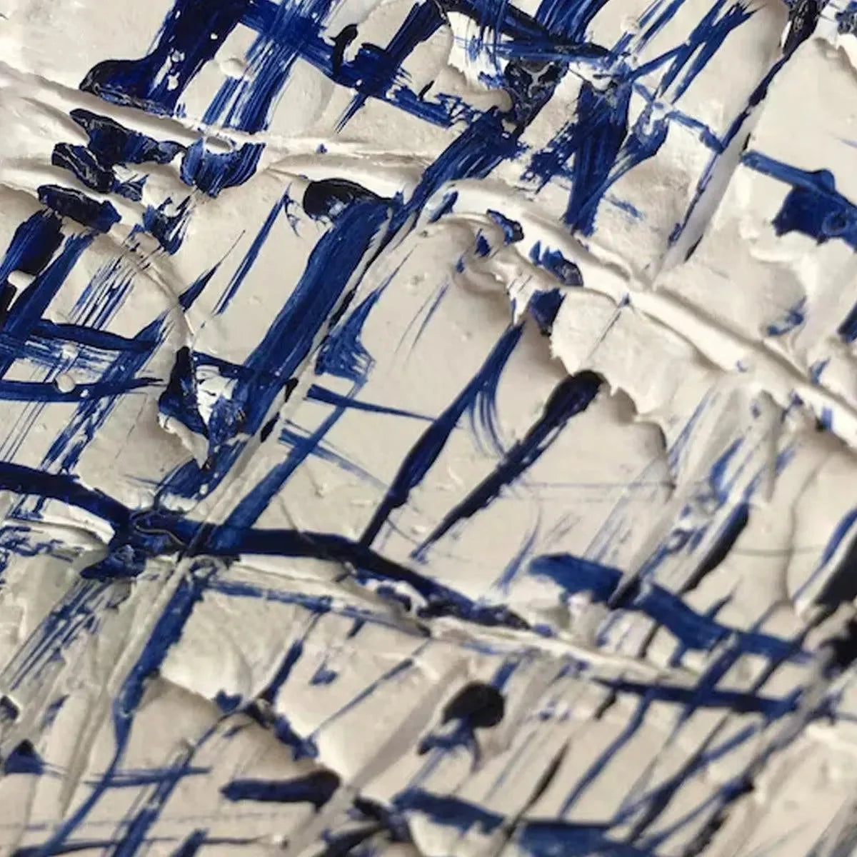 BLUE WEAVE: Textured Abstract Painting in Blue and White | blue palette, original office art
