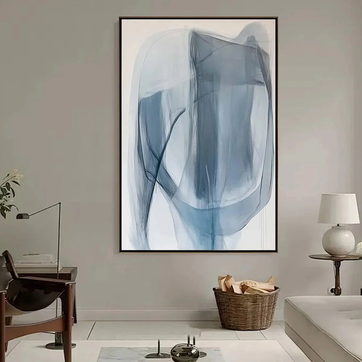 BLUE WHISPERS: Abstract Minimalist Oil Painting | minimalist closeup, raised brushwork detail