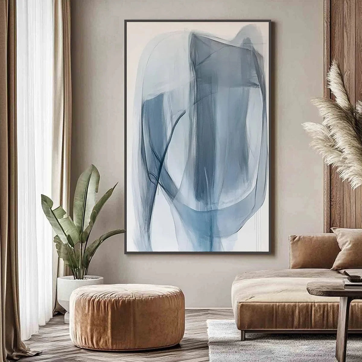 BLUE WHISPERS: Abstract Minimalist Oil Painting | rolled canvas, ready for custom framing