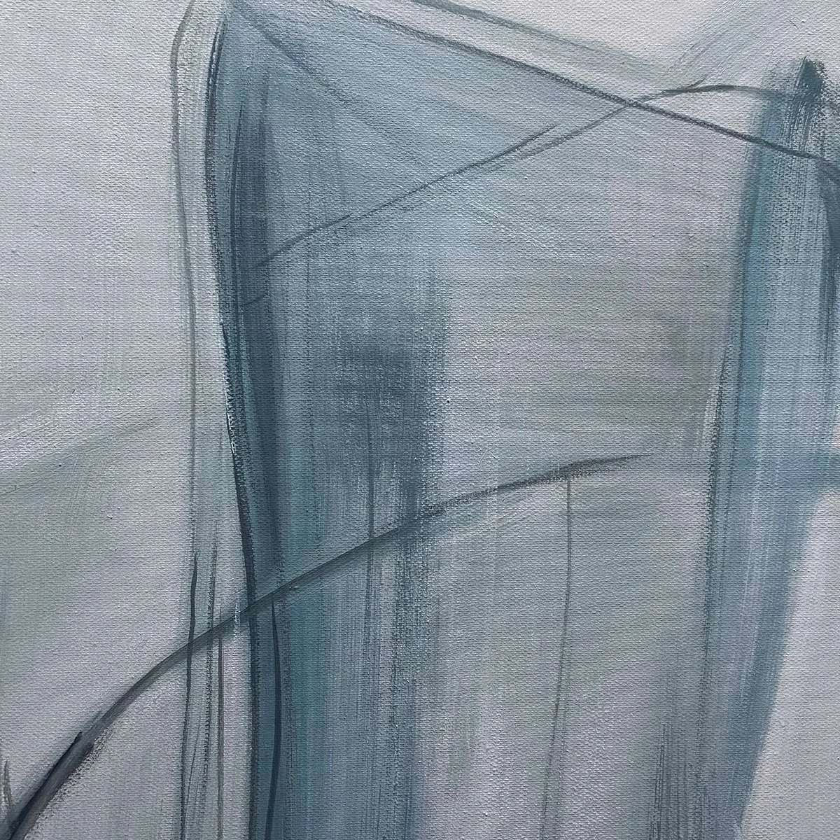 BLUE WHISPERS: Abstract Minimalist Oil Painting | black frame version on white wall