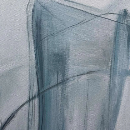 BLUE WHISPERS: Abstract Minimalist Oil Painting | black frame version on white wall