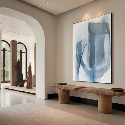 BLUE WHISPERS: Abstract Minimalist Oil Painting | minimalist mood, soft natural light studio shot