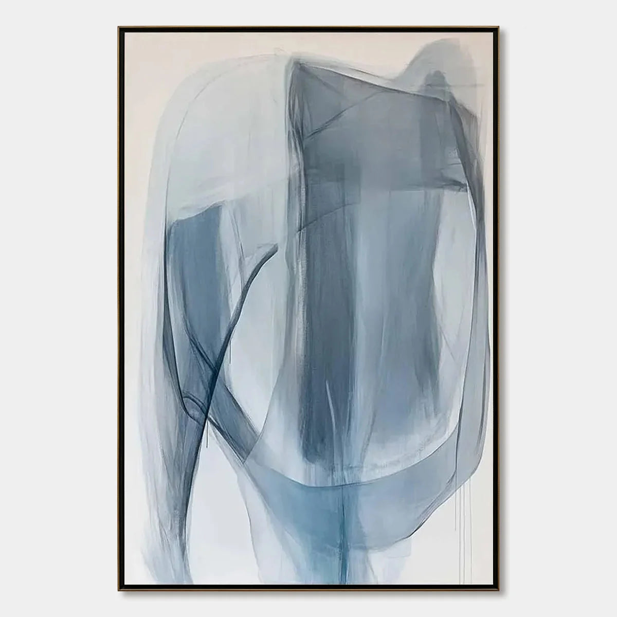 BLUE WHISPERS: Abstract Minimalist Oil Painting | hanging in living room, minimalist wall art