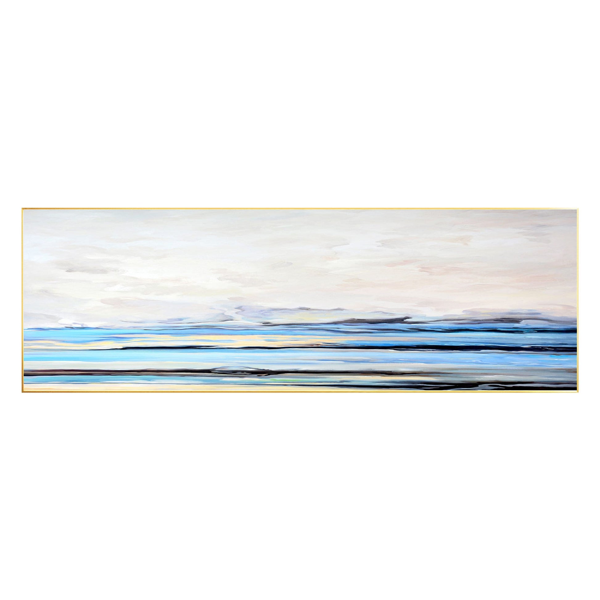 Blue White Abstract Painting: Horizontal Seascape Canvas Wall Art #7