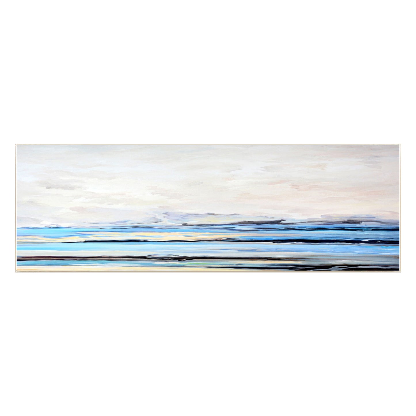 Blue White Abstract Painting: Horizontal Seascape Canvas Wall Art #8