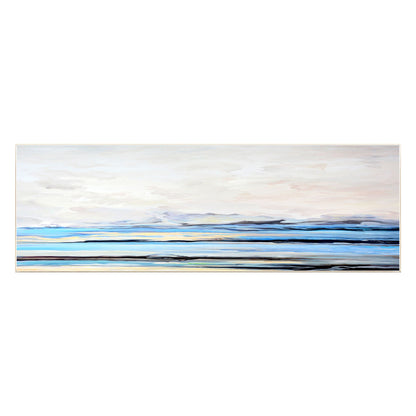 Blue White Abstract Painting: Horizontal Seascape Canvas Wall Art #8