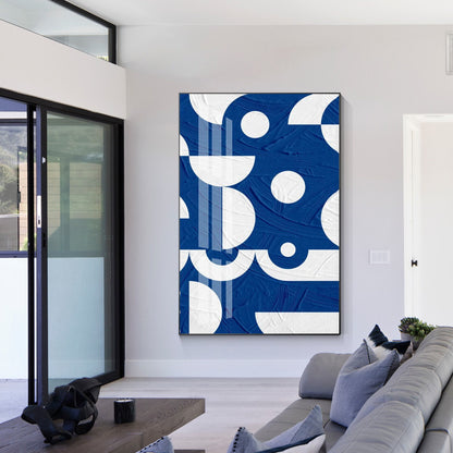 Blue White Geometric Painting on Canvas: Extra Large Minimalist Wall Art #2