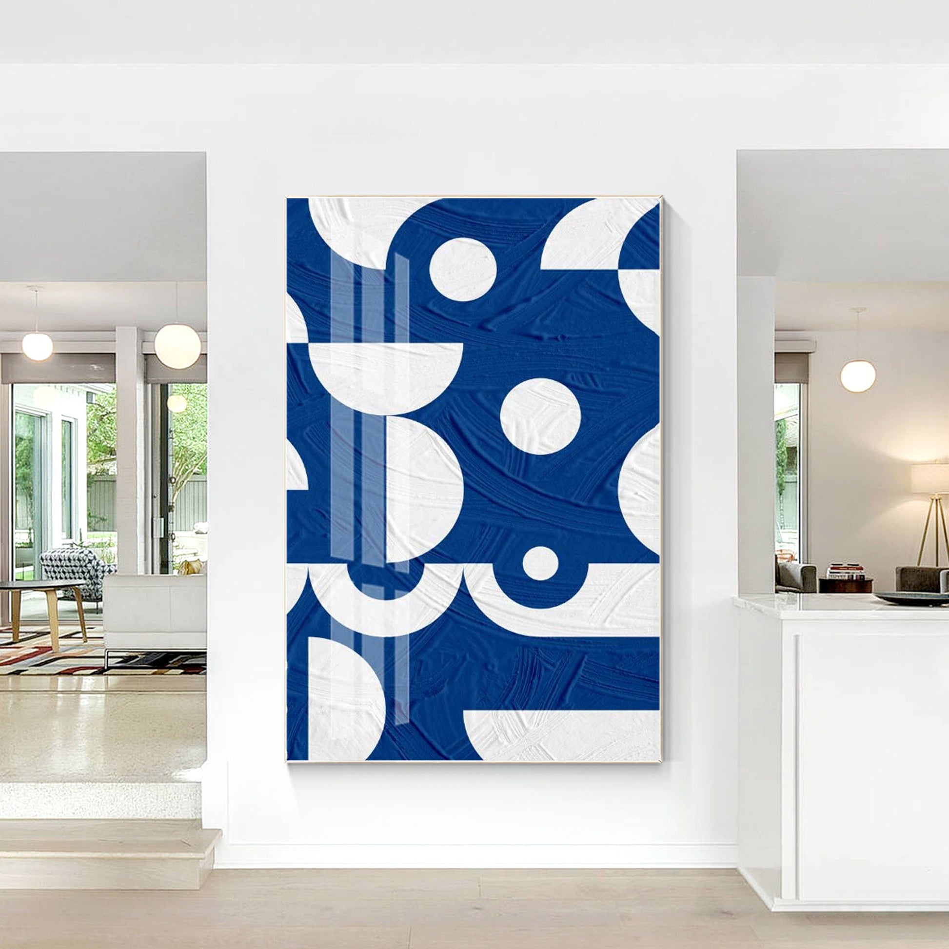 Blue White Geometric Painting on Canvas: Extra Large Minimalist Wall Art #5
