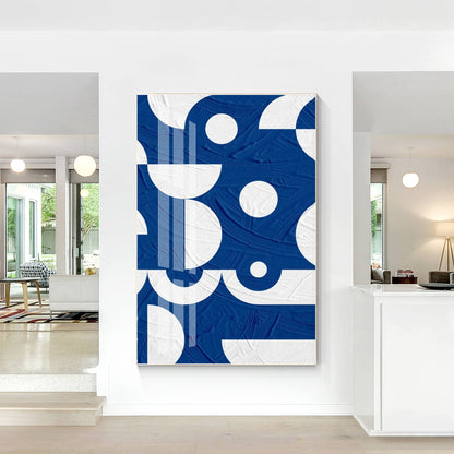 Blue White Geometric Painting on Canvas: Extra Large Minimalist Wall Art #5
