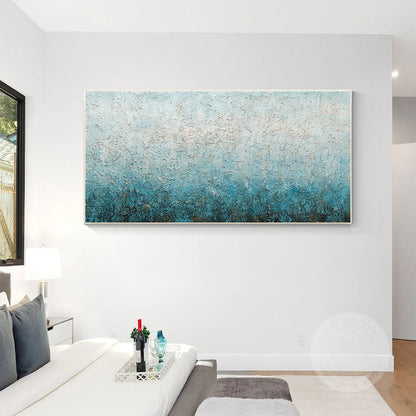 Blue White Heavy Texture Abstract Painting: Extra Large Framed Canvas Wall Art #3