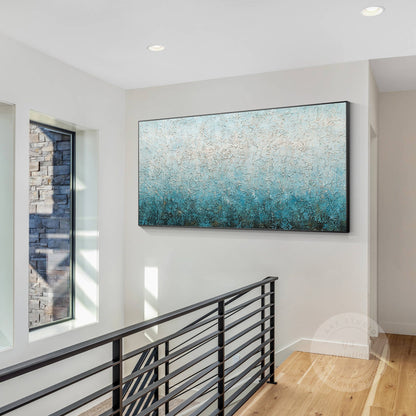 Blue White Heavy Texture Abstract Painting: Extra Large Framed Canvas Wall Art #1