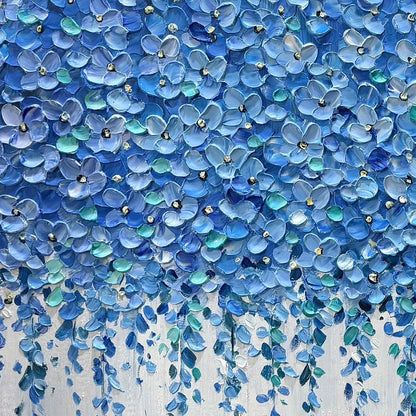 BLUE WISTERIA: Textured Impasto Blue Floral Painting | rectangular format, hand-painted canvas edge