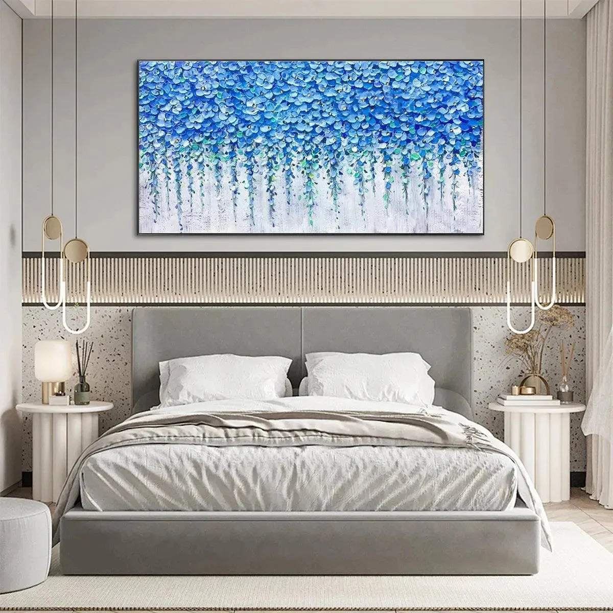 BLUE WISTERIA: Textured Impasto Blue Floral Painting | blue palette, original Hand-painted on premium stretched canvas with artist-grade oils; rich layered surface creates a luminous, sculptural, a...