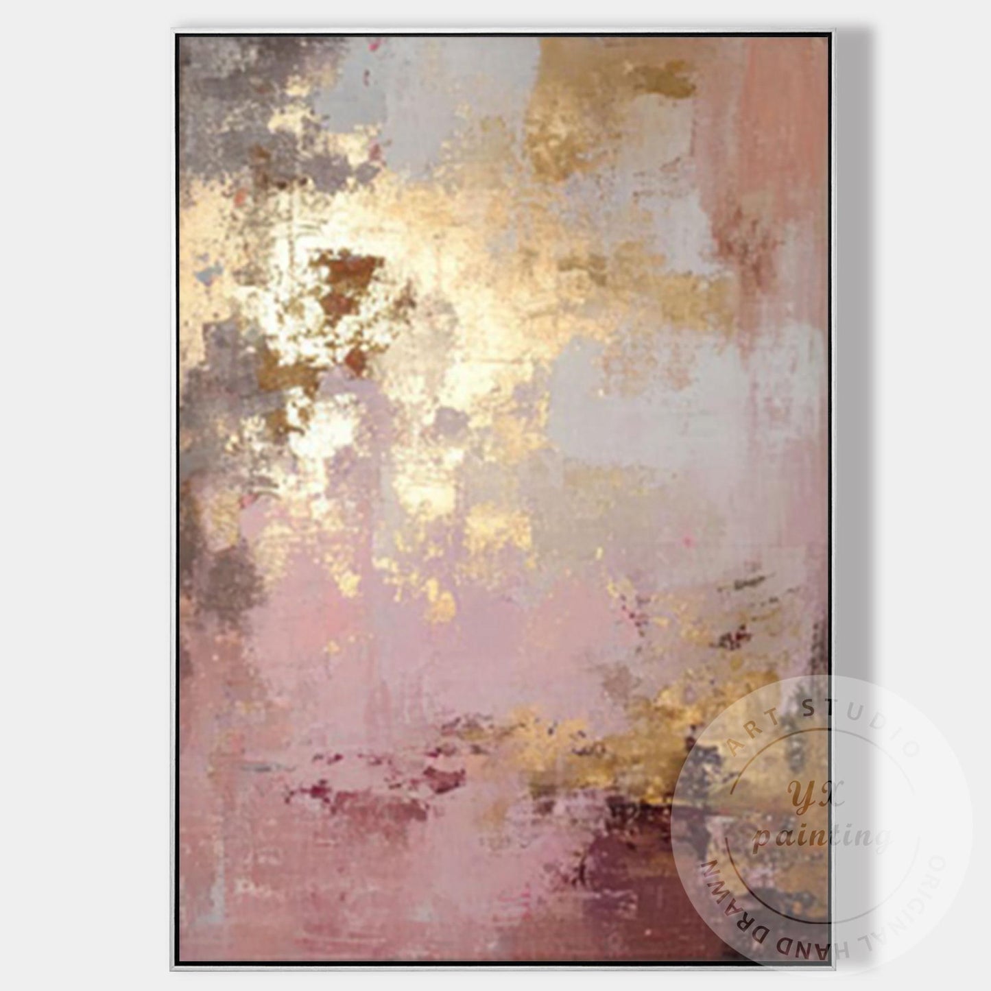 Blush Pink Abstract Painting with Gold Accents, Textured Modern Wall Decor, Neut #11