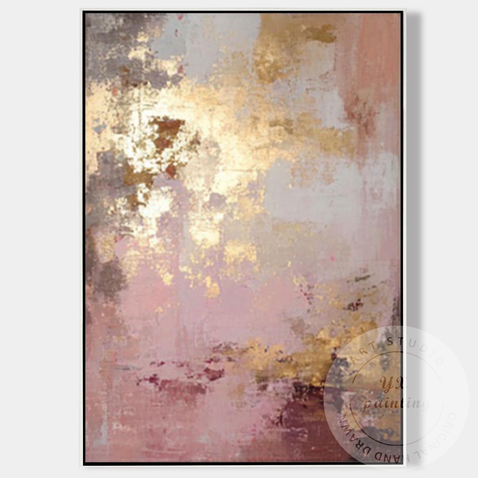 Blush Pink Abstract Painting with Gold Accents, Textured Modern Wall Decor, Neut #7