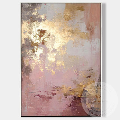 Blush Pink Abstract Painting with Gold Accents, Textured Modern Wall Decor, Neut #7