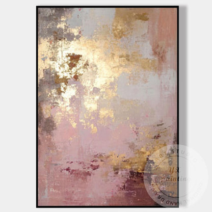 Blush Pink Abstract Painting with Gold Accents, Textured Modern Wall Decor, Neut #8