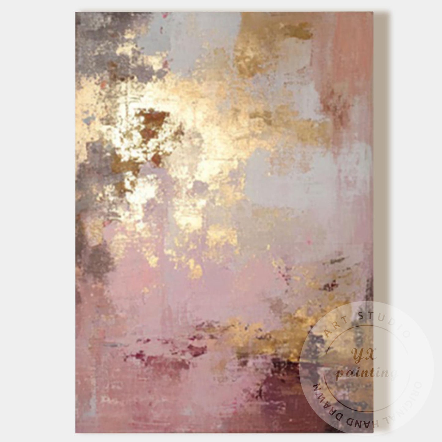 Blush Pink Abstract Painting with Gold Accents, Textured Modern Wall Decor, Neut #10